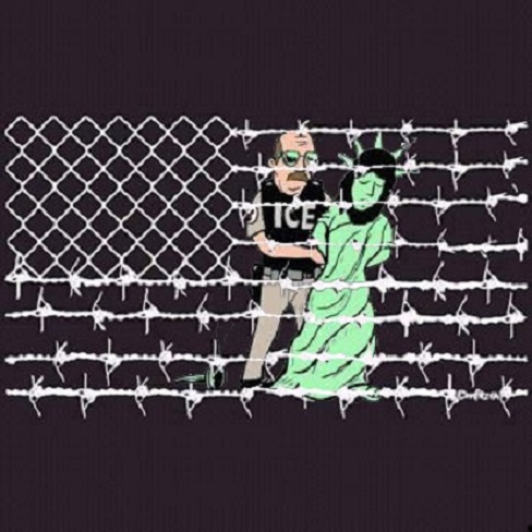 barbed wire US flag with statue of liberty2